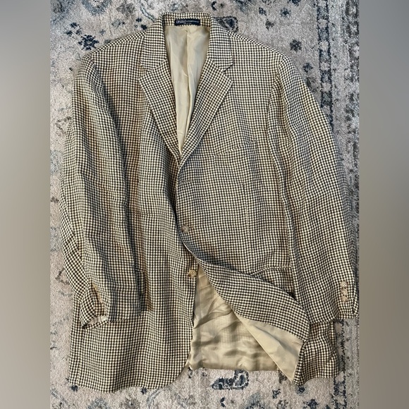 Polo by Ralph Lauren Vintage 100% Flax Houndstooth Jacket...
